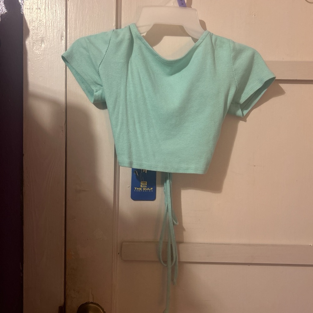 green crop top with tie
